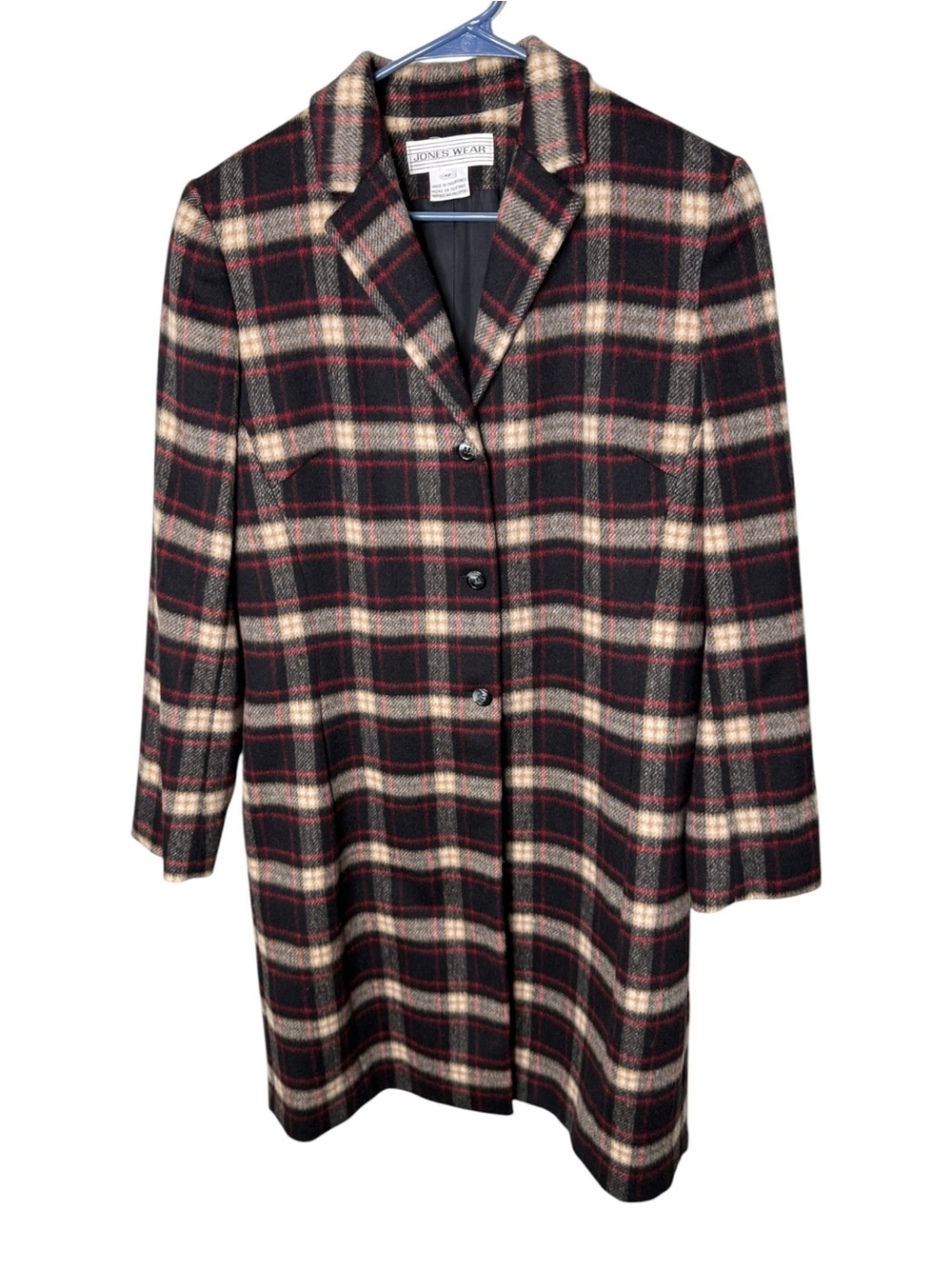 Jones New York Multi-Color Plaid Wool Blend Trench Coat Size 12